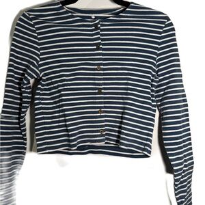 Striped Blue and White Button-Up Cropped Top XS